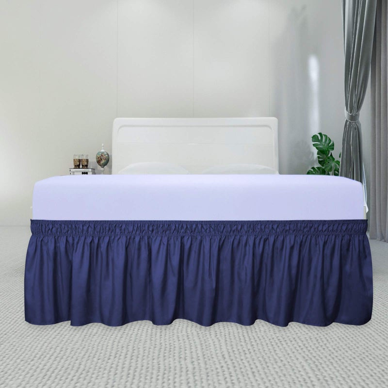 PureFit Wrap Around Ruffled Bed Skirt with Adjustable Elastic Belt - 18 Inch Drop Easy to Put On, Wrinkle Free Bedskirt Dust Ruffles, Bed Frame Cover for Queen, King and C-King Size Beds, Navy - Image 2